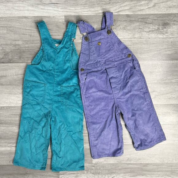 Vintage Corduroy Baby Overalls Montgomery Ward Two Pairs Lot 2T/XL Purple Teal - Picture 1 of 10